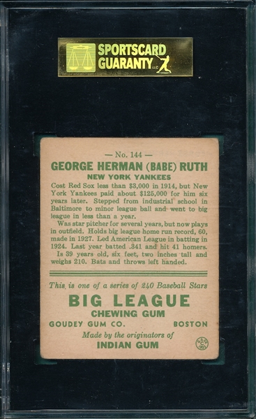 1933 Goudey #144 Babe Ruth SGC 50 