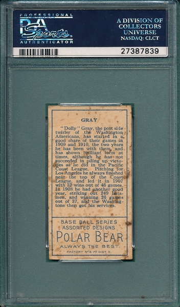 1911 T205 Gray Polar Bear PSA 2 *No Stats*