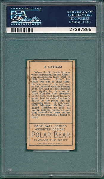 1911 T205 Latham Polar Bear PSA 3.5, *A. Latham On Back*