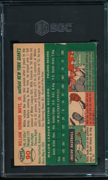 1954 Topps #90 Willie Mays SGC Authentic