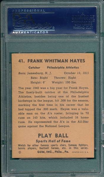 1941 Play Ball #41 Frank Hayes PSA 7.5