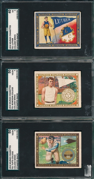 1910 T51 Bowdoin, Tufts, & Luther College, Lot of (3), Murad Cigarettes SGC 40 *Basketball*
