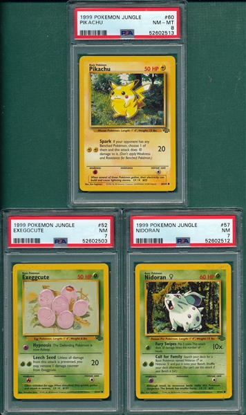 1999 Pokemon Jungle Lot of (3) W/ Pikachu PSA 8