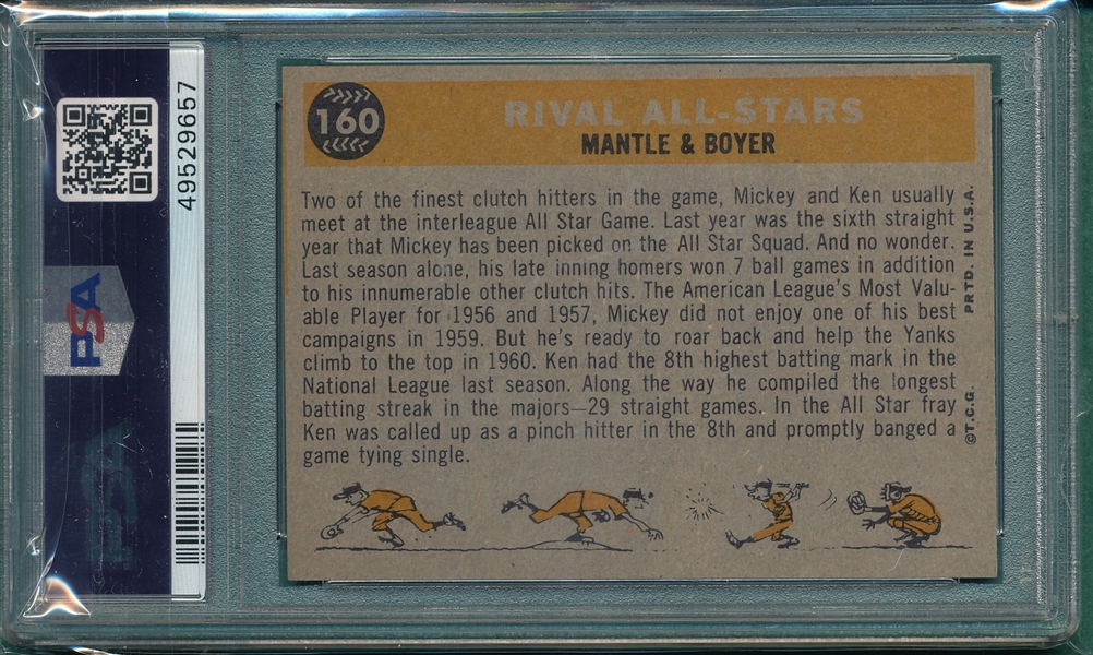 1960 Topps #160 Rival All Stars W/ Mantle PSA 8