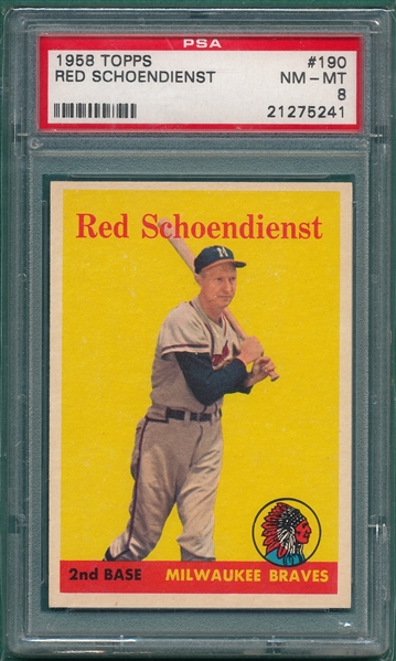1958 Topps #190 Red Schoendienst PSA 8
