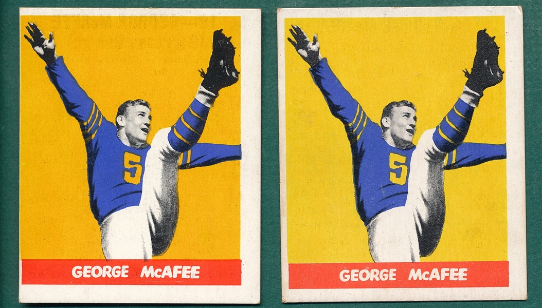 1948 Leaf Football #19 George McAfee, Orange & Yellow Background, Lot of (2), *Variation*