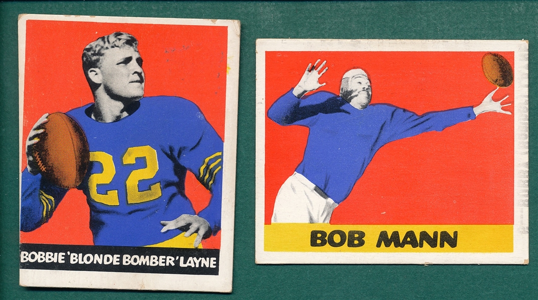 1948 Leaf Football #44 Mann & #6 Bobby Layne, Lot of (2), *Variations*