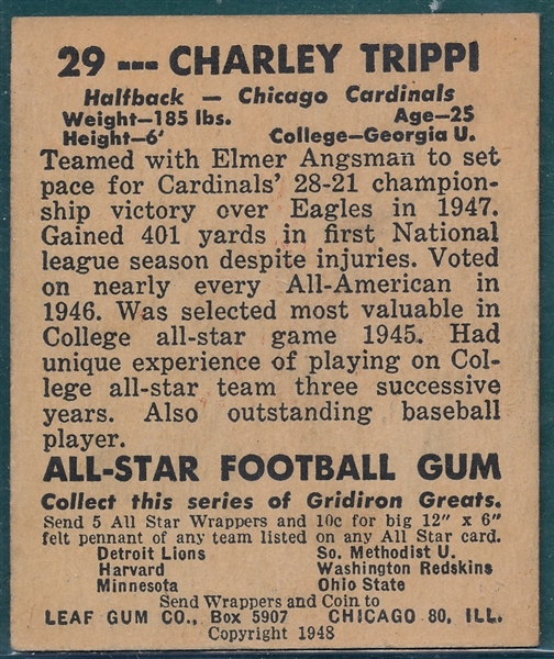 1948 Leaf Football #29 Charley Trippi *Rookie*