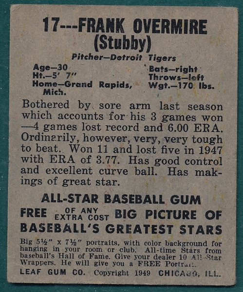 1948 Leaf #17 Frank Overmire