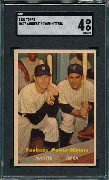 1957 Topps #407 Yankee Power Hitters W/ Berra & Mantle SGC 4
