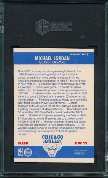 1987 Fleer BSKT #2 Michael Jordan, Sticker, SGC 7