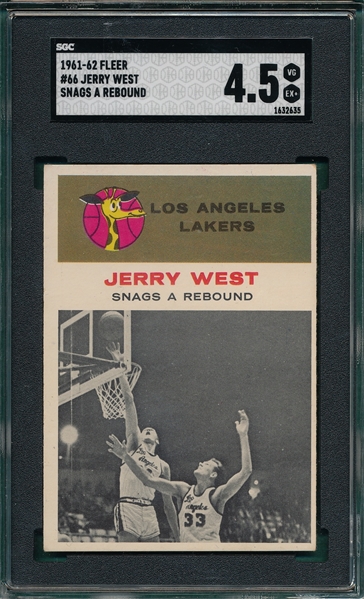 1961 Fleer BSKT #66 Jerry West, In Action, SGC 4.5 *Rookie*