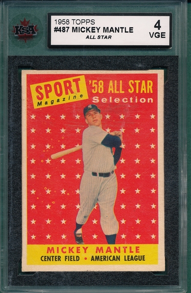 1958 Topps #487 Mickey Mantle, All Star, KSA 4