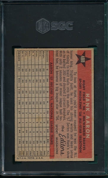 1958 Topps #488 hank Aaron, All Star, SGC 5