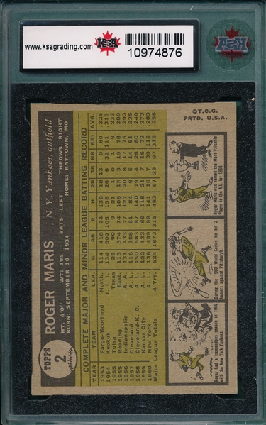 1961 Topps #2 Roger Maris, KSA 6.5