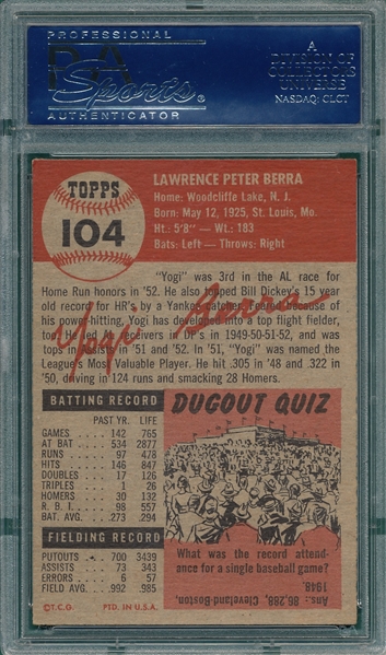 1953 Topps #104 Yogi Berra PSA 6