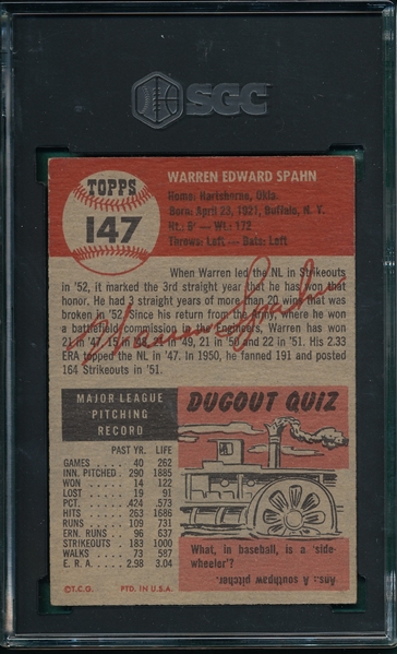 1953 Topps #147 Warren Spahn SGC 4.5