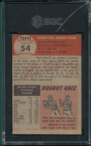 1953 Topps #54 Bob Feller SGC 5.5