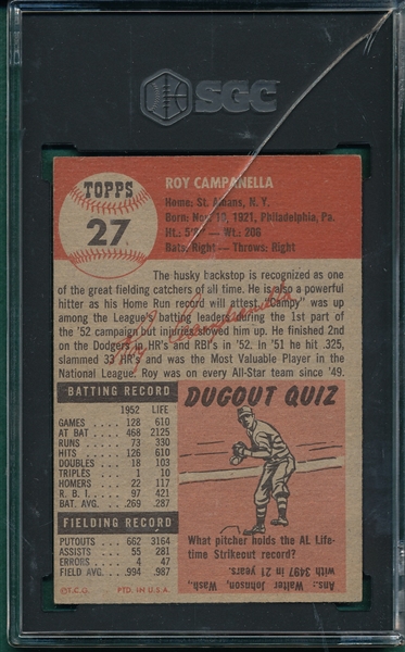 1953 Topps #27 Roy Campanella SGC Authentic