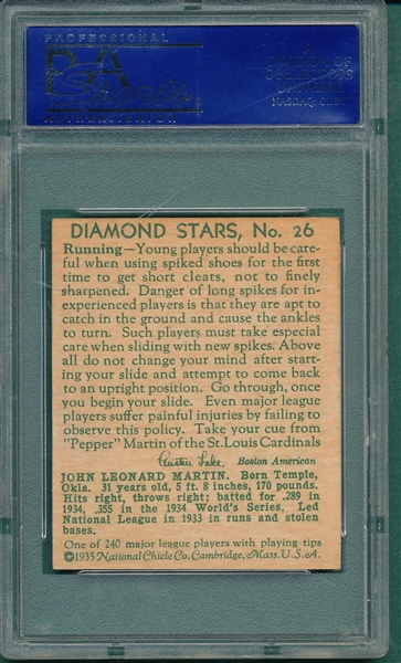 1934-36 Diamond Stars #26 Pepper Martin PSA 7