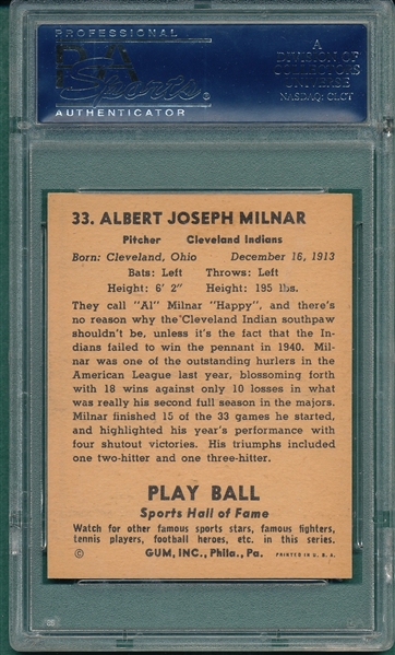1941 Play Ball #33 Happy Milnar PSA 8