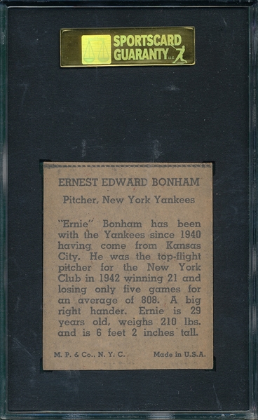 1943 R302-1 Ernie Bonham, M. P. & Co., SGC 84