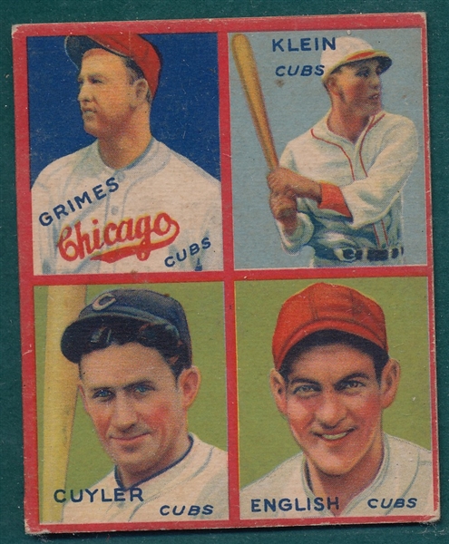 1935 Goudey #1F Tigers W/ Grimes, Cuyler & Klein