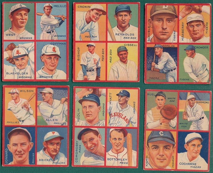 1935 Goudey Jimmy Foxx Puzzle, Lot of (6)