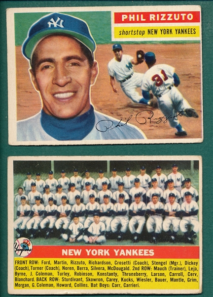 1956 Topps #113 Rizzuto & #251 Yankees Team, Lot of (2)