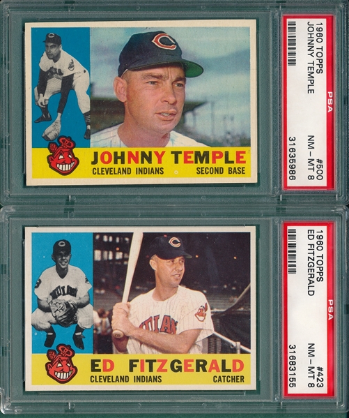 1960 Topps #423 Fitzgerald & #500 Johnny Temple, Lot of (2) PSA 8