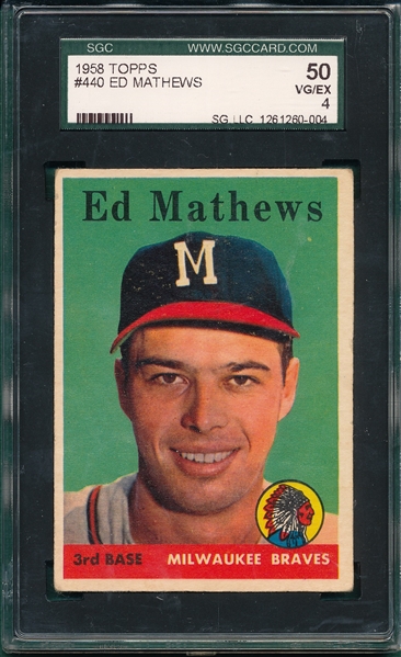 1958 Topps #440 Ed Mathews SGC 50