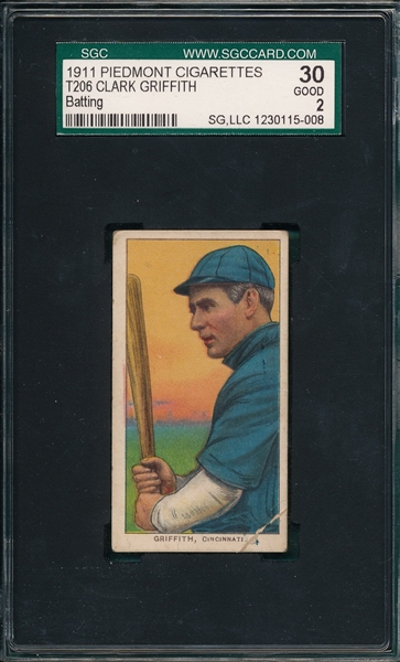 1909-1911 T206 Griffith, Batting, Piedmont Cigarettes, SGC 30