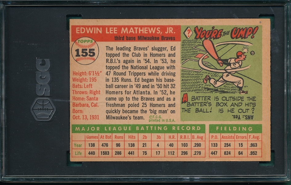1955 Topps #155 Ed Mathews SGC 3.5