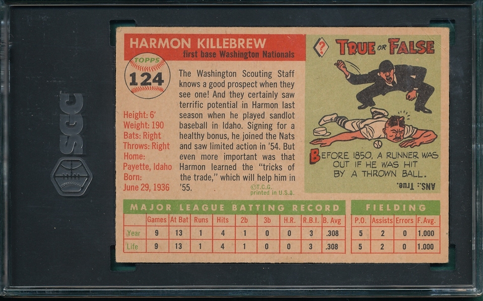 1955 Topps #124 Harmon Killebrew SGC 3 *Rookie*