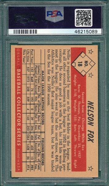 1953 Bowman Color #18 Nelson Fox PSA 6