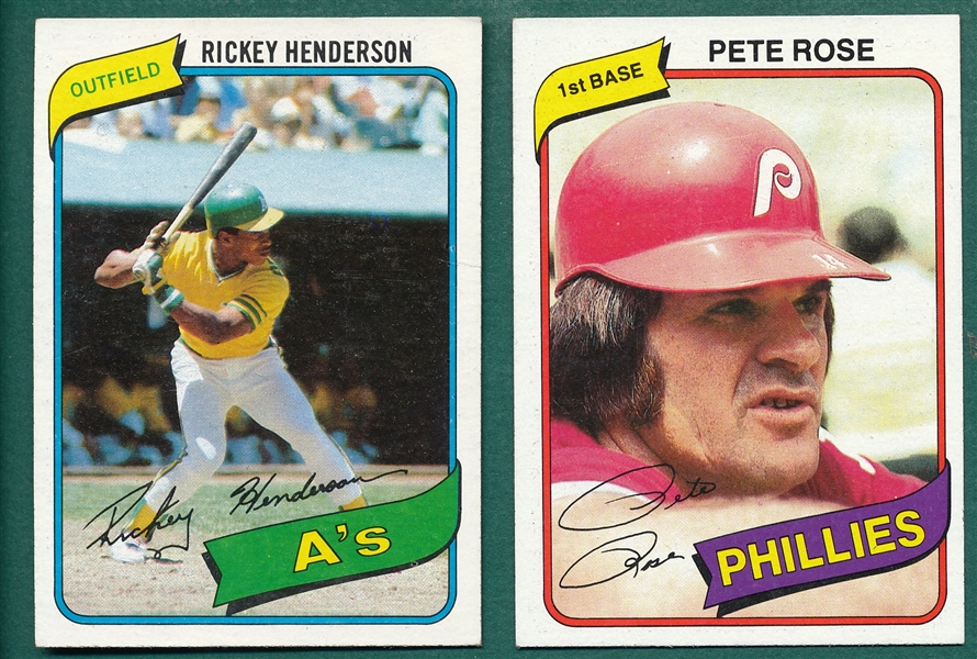 1980 Topps #540 Rose & #482 Rickey Henderson, Rookie, Lot of (2)