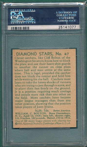 1934-36 Diamond Stars #47 Cliff Bolton PSA 5