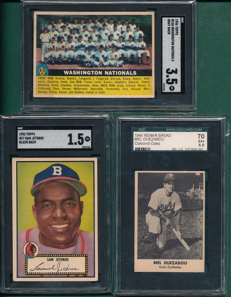 1949 Remar Dezabou, 1952 Topps #27 Jethroe & 1956 Topps #146 Nationals, Lot of (3) SGC