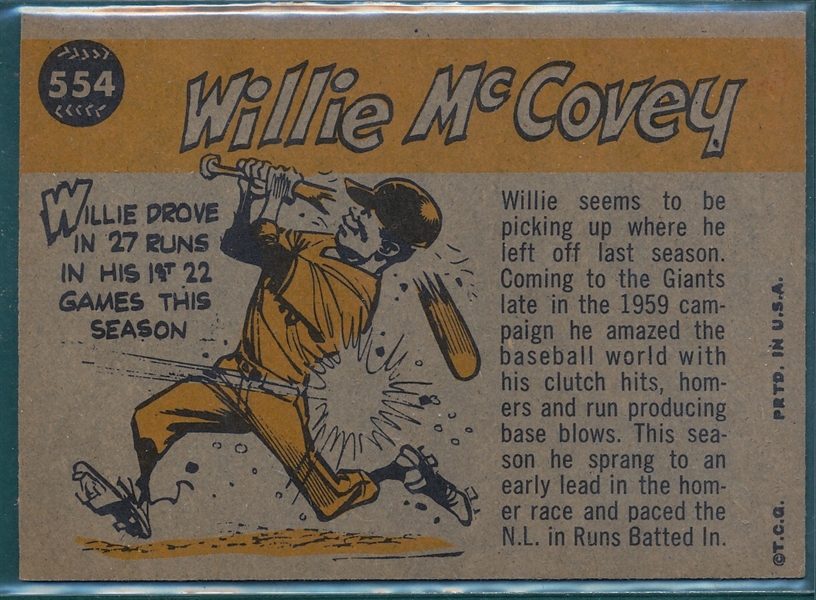 1960 Topps #554 Willie McCovey, All Star, Rookie, High Number