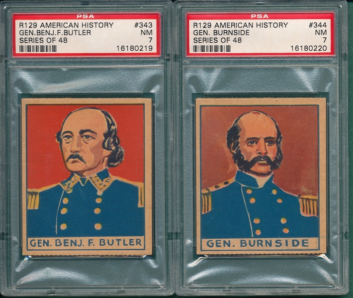 1933 R129 American History #343 Gen Butler & #344 Gen Burnside, Lot of (2) PSA 7