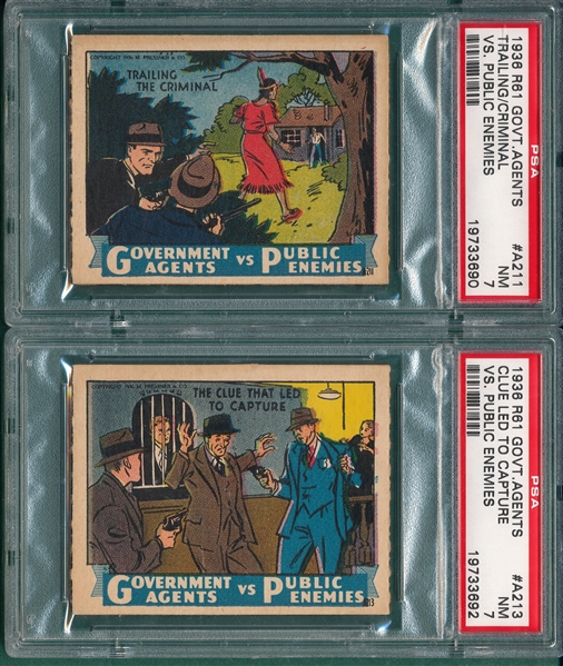 1936 R61 Government Agents #A211 & #A213, Lot of (2) PSA 7