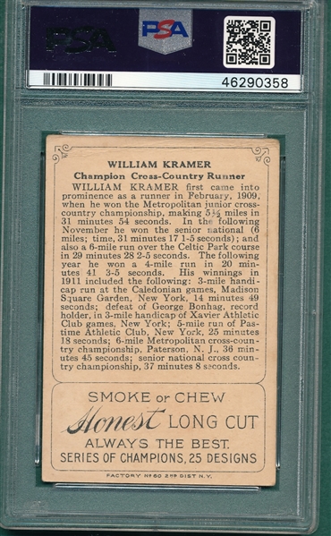 1910 T227 Kramer, Series Of Champions, Honest Long Cut,PSA 2