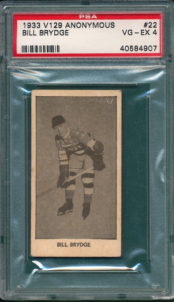 1933 V129 Hockey #22 Bill Brydge PSA 4