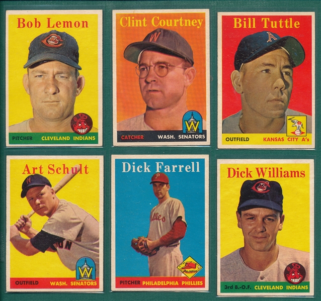 1958 Topps Lot of (6) Yellow Letters W/ #2 Bob Lemon