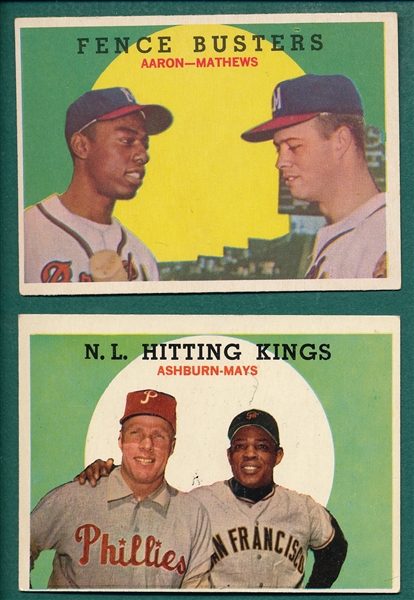 1959 Topps #212 Fence Busters W/ Aaron & #317 NL Hitting Stars W/ Mays, Lot of (2)