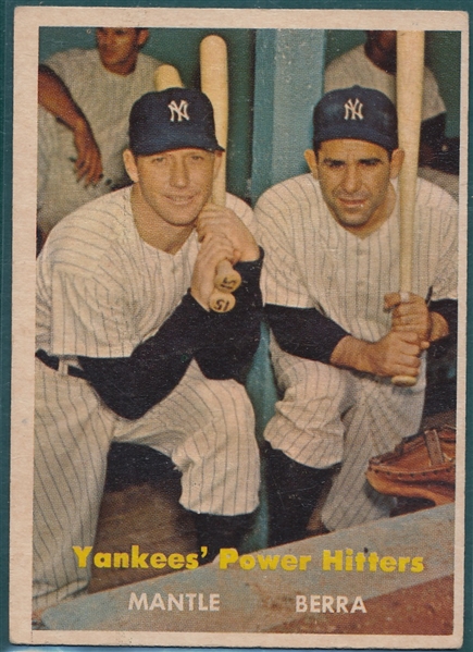 1957 Topps #407 Yankees Power Hitters W/ Berra & Mantle