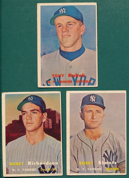 1957 Topps #272 Shantz, #286 Richardson & #312 Kubek, Lot of (3) Yankees *SP*