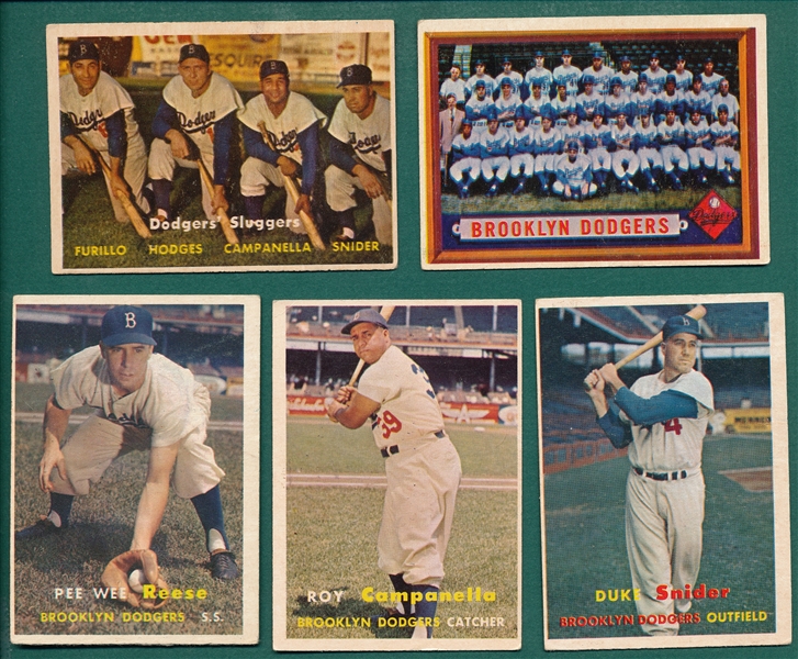 1957 Topps Lot of (5) Dodgers W/ #210 Campanella