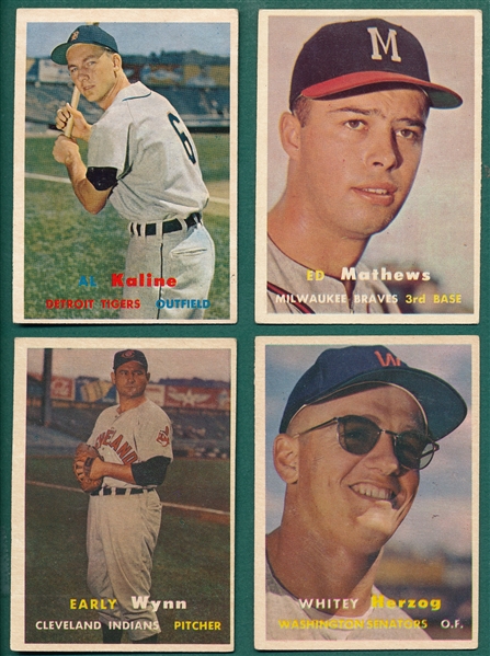 1957 Topps Mathews, Wynn, Herzog, Rookie & Kaline, Lot of (4)