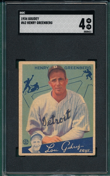 1934 Goudey #160 Hank Greenberg SGC 4 *Rookie*